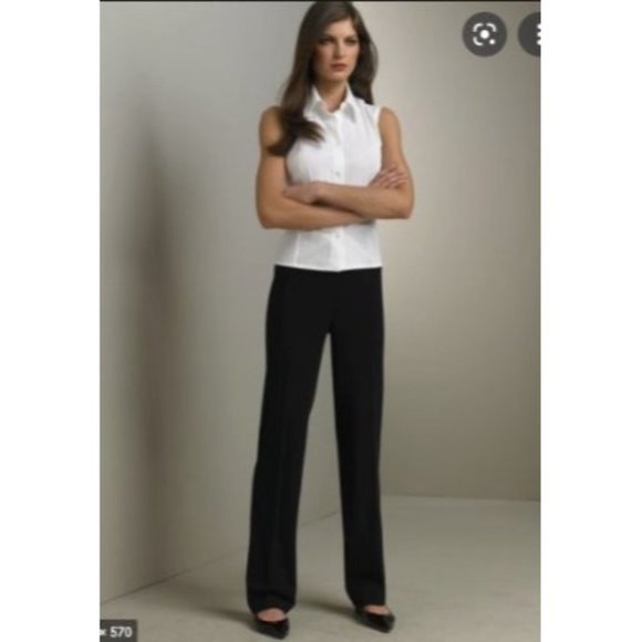 PIAZZA SEMPIONE Sophia Black Flat front Straight Leg Pants. Size 44/ US 12 - Picture 5 of 5